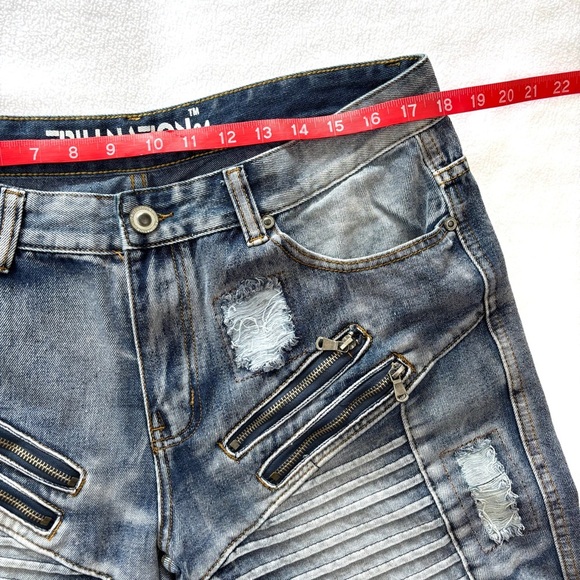 Trillnation 34 Med Wash 90% Cotton Zipper Ripple Knee Length Denim Short Size 34 - Picture 11 of 12